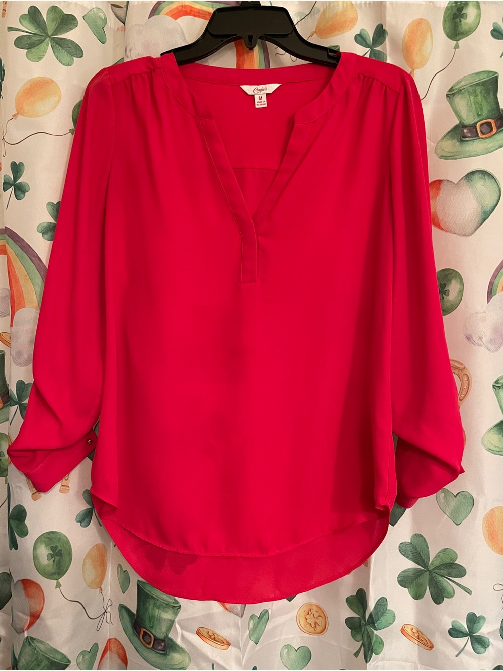 Candies Hot Pink Split-Neck Blouse
